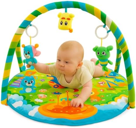 Tapete De Atividades Para Bebê Com Brinquedos Suspensos E Arco Co...