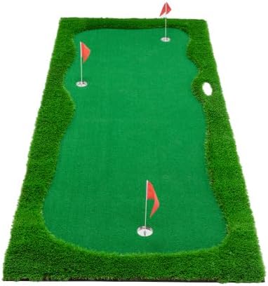 Golf Putting Green, Golf Training Mat Turf, 3 Holes, 3 Flags and Cups for Indoor Outdoor，Green