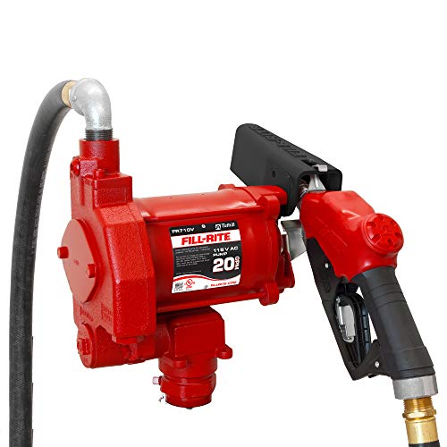 Fill-Rite FR710VB 115V 20 GPM Fuel Transfer Pump with Discharge Hose & Automatic Nozzle, Red | Gasoline, Diesel, Kerosene, Ethanol Blends, Methanol Blends & Biodiesel up to B20