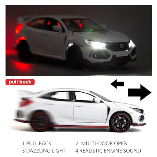 Image of VARIYA ENTERPRISE Metal Pull Back Diecast Car 1:32 Honda Civic Pull Back Car Model With Sound Light Boys Gifts Toys For Kids?Pack Of 1?,Multicolor