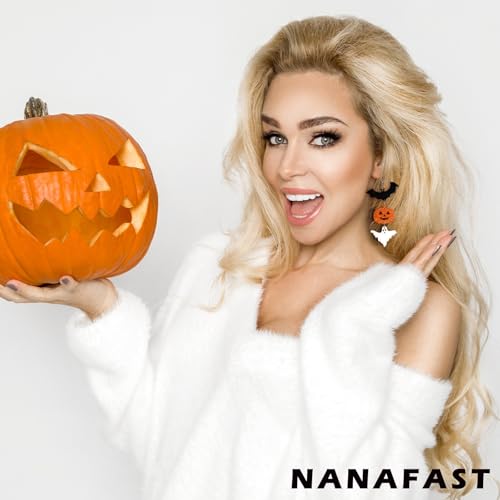 Nanafast Spooky Halloween Earrings for Women Bat Pumpkin Ghost Spiderweb Acrylic Dangle Earrings Halloween Gifts for Holiday Costume Party2