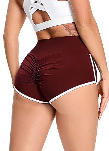 Short Sport Femme Push Up Mince,Legging Yoga Court Haute Taille Sexy Léger,Pantacourt Été Slim Fit élastique Bas de Survêtement Chic,Fitness Cycliste Jogging Pilates B-Vin Rouge L Cover