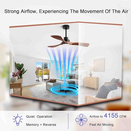 Image of 42-inch Silent Ceiling Fan Light with Remote Control, 3CCT, Walnut Finish