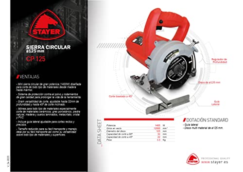 Stayer CP 125-1400W Ø110-125 12000min_ CORTADORA DE MÁRMOL – vue 4