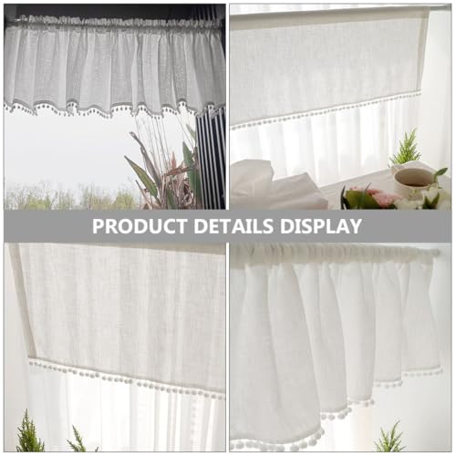Cortina corta para ventana beige de algodón lino con reducción de deslumbramiento solar 8