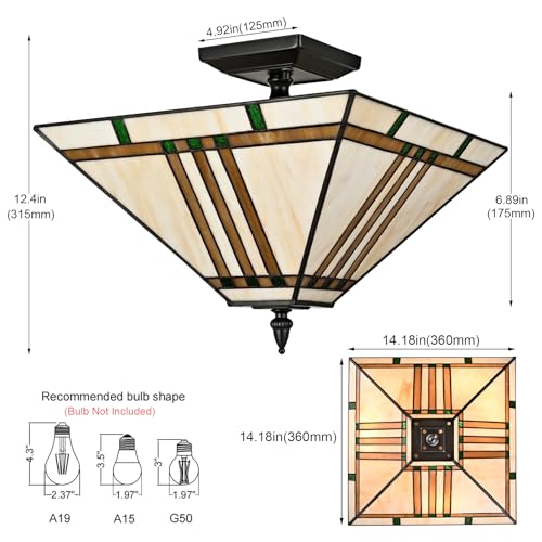Image of DAYCENT Tiffany Ceiling Light with Stained Glass Shade 3-Light