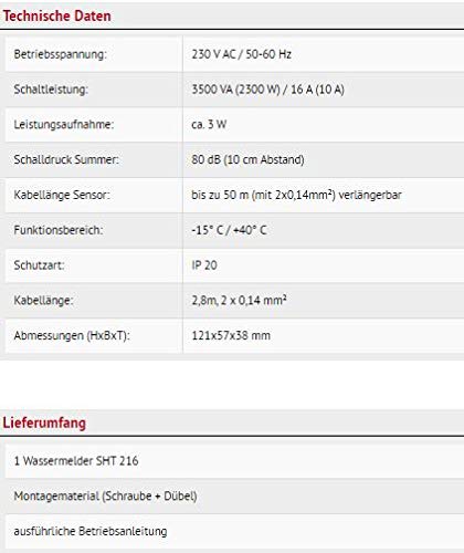 Schabus 300260 Wassermelder mit externem Sensor netzbetrieben, (B x H x T) 57 x 121 x 38 mm