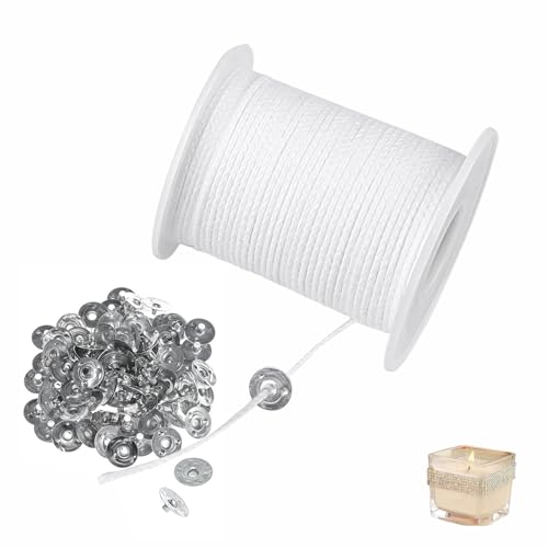 61M Mechas para Velas Rollos de Algodón Natural Vela Mecha Mechas de Algodón para Velas con 100 Porta Mechas para Velas de Comunión Velas Perfumadas y Lámparas de Aceite