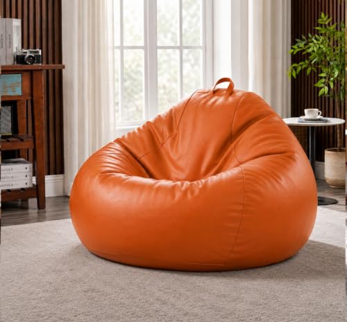 Image of Sattva Classic 4XL Bean Bag Chair with Beans Filled | Sofa Style Faux Leather Beanbags with Filled Beans | Comfortable Bin Bags Sofa for Adults & Teens, Living Room & Office | Orange