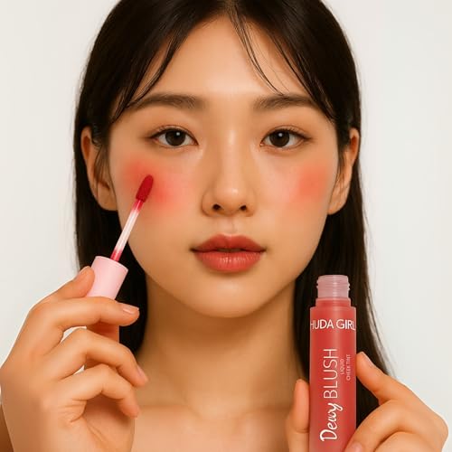 Image of Bright Cherry Liquid Blusher for Cheeks - Lightweight, Long-Lasting Blush for Face Makeup, Easy to Apply, Natural Finish - Ideal for Women and Girl