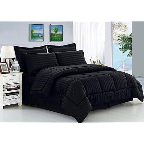 Cotton Home Depot 5 Piece Classic Egyption Cotton Stripe 1 Comforter-300 GSM,4 Pillow Sham, 1000 TC (King Size, Black) Cover
