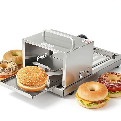 Affettatrice manuale per pane commerciale, design push-pull, lama in acciaio inox per bagel, panini, toast e hamburger, spessore regolabile