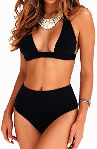 JFAN Costume da Bagno Donna a Vita Alta in Due Pezzi Stampa Floreale Bikini Halter Regolabile Costume da Bagno JFAN Costume da Bagno Donna a Vita Alta in Due Pezzi Stampa Floreale Bikini Halter Regolabile Costume da Bagno