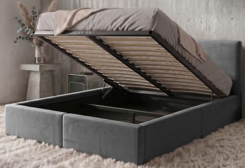 Interbeds Polsterbett 120x200 cm mit Bettkasten und Lattenrost Stauraumbett Doppelbett in Grau Pflegeleichter Samtbezug Gepolstertes Bettgestell belastbar bis 300 kg ohne Matratze (Grau 120x200)