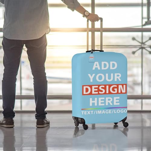 Custom Luggage Cover,Personalized Elastic Luggage Covers Protector Design Your Own Photo Text,Customized Suitcase Protector Cover for Men Women Team Gifts,SkyBlue-S (19''~21'') 0613