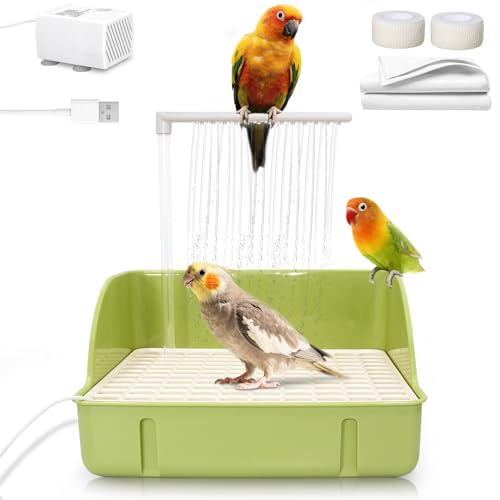 Jevnd Automatic Parakeet Bird Bath with Pump, Large Bird Shower Fountain Indoor Bathtub with Running Water, Parrot Bath Tub Faucet for Pet Birds, African Grey, Cockatiel, Conure, Budgie, Lovebird