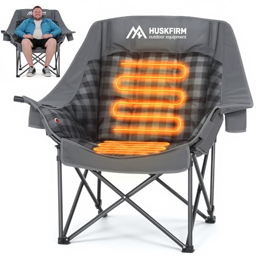 Huskfirm Oversized Heated Camping Chair Fully Thick Padded Camping Chair XL Camp Chair for Adults 3...