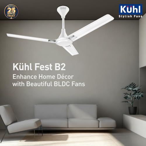 Image of KUHL Fest B2 1200mm BEE 5-Star BLDC Ceiling Fan | 28W Energy Saving (Up to 65%) | High Airflow & Low Noise | Remote as well as Regulator Operated | 5 Year Motor Warranty | ISI Marked (White)