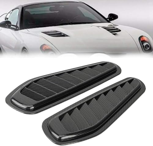 2pc Carbon Fiber Universal Air Flow Vent Car Air Flow Intake Decorative Scoop Bonnet Vent Hood Cover