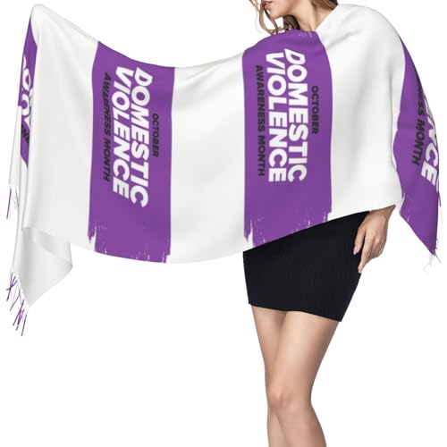 Domestic Violence Awareness Month Purple Ribbon Scarf With Tassel For Women Large Warm Shawls Wraps Cashmere Scarves Blanket For Fall Winter 27 * 77 Inches4