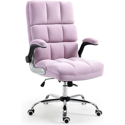 ECOTOUGE Executive Office Chair, Velvet Ergonomic Comfy Desk Chair, High Back Computer Chair with Adjustable Tilt Angle and Flip-up Arms, Fabric Computer Desk Chairs for Office and Home, Violet Cover