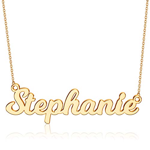 Ursteel Stephanie Necklace, Custom Name Necklace Personalized 14K Gold Plated Stephanie Name Necklaces for Women Personalized Gifts for Women Teen Girls