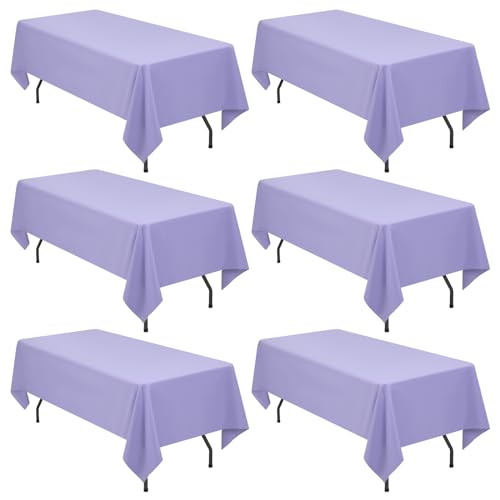 6 Pack Tablecloth 60 x 102 inch Polyester Table Cloth for 6 Foot Rectangle Tables,Stain and Wrinkle Resistant Washable Fabric Table Covers Polyester Lavender Table Clothes for Wedding,Party,Banquet