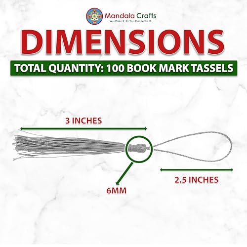 Image of Mandala Crafts Small Gray Bookmark Tassels - 100 Bulk Silky Mini Craft Tassels with Loops for Bookmarks, Jewelry Making, Graduation Decorations, and Keychains