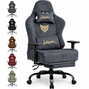Gaming Stuhl Chair Gamer Sessel-Stoff Wildlederimitat Gamer Stuhl mit Fußstütze Lendenkissen Kopfstütze Höhenverstellbar 3D Armlehnen mit Mehrfach Verstellbaren Armen Gamingstuhl 200 Kg Grau