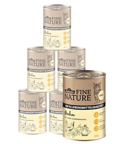 Dehner Fine Nature Katzenfutter, Nassfutter getreidefrei, für ausgewachsene Katzen, Huhn, 6 x 400 g Dose (2.4 kg)