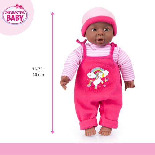 Bayer Design 94001AI Funktionspuppe, Babypuppe interaktiv, sprechend, weicher Körper, 40 cm, dunkelhäutig, Rosa