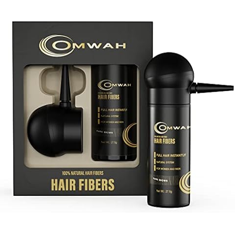 OMWAH Natural Hair Fibers for Thinning Hair - 2-in-1 Kit 27.5g Bottle - Natural Undetectable Thick Hair Fibers & Spray Applicator Pump Nozzle, Conceals Hair Loss (Dark Brown) Cover