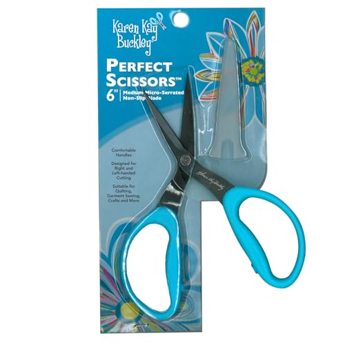 Karen Kay Buckley Perfect Scissors Medium 6-inch #KKBPSM Micro-Serrated Non-Slip Blades for Appliqu Fabric Trimming Quilting Sewing Patchwork Crafts. Sharp Blades Grip and Cut Many Layers