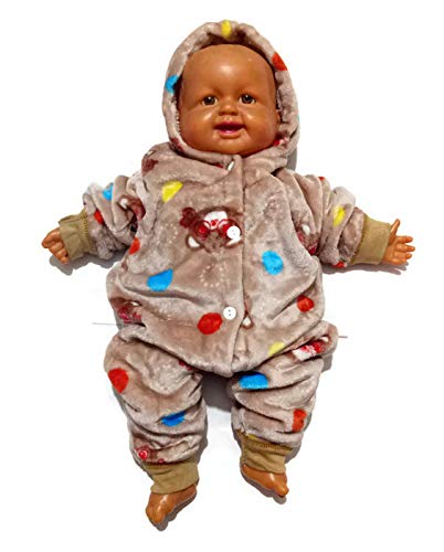 Manasvini Baby Boy's and Baby Girl's Velvet Hooded Romper (Wheat, 0-6 Months) 3