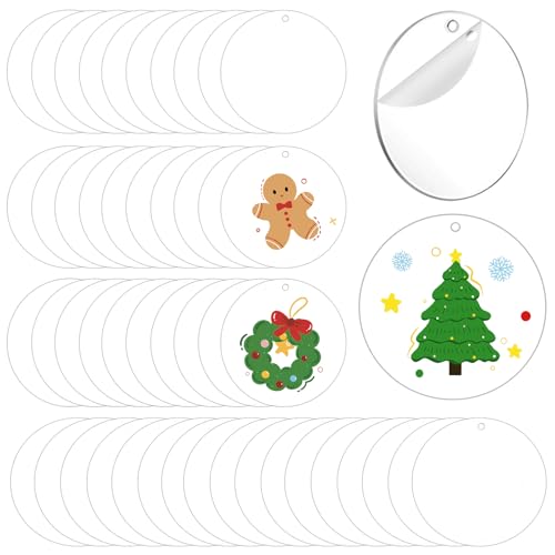60Pcs Acrylic Ornament Blanks 3 Inch Clear Acrylic Circles Discs Blank