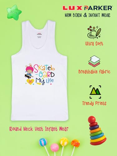 Image of LUX PARKER Unisex Baby Regular Fit Vest Cotton Sleeveless for Boys and Girls Sando Baniyan Combo | Print May Vary
