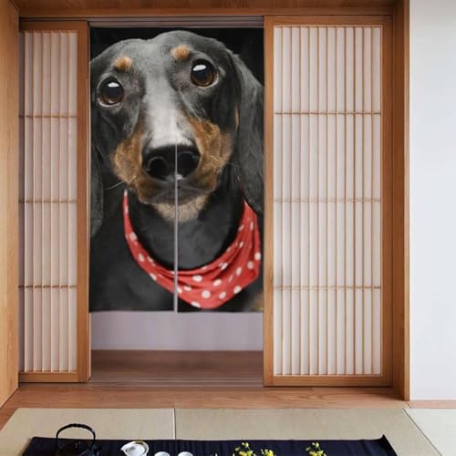 のれん 萌え ダックスフント 犬柄 (2) おしゃれ 間仕切り ロングカーテン 遮光 のれん 玄関 リビング キッチン 出入り口 幅86cm丈143cm fj23