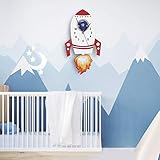RASTKY Orologio da Parete a Pendolo con Razzo a Forma di Cartone Animato per Bambini. Orologio Decorativo Carino per la Cameretta dei Bambini
