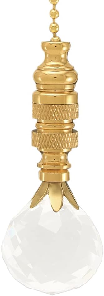 Crystal Faceted Ball Ceiling Fan Pull, 2"h with 12" Polished Brass Chain