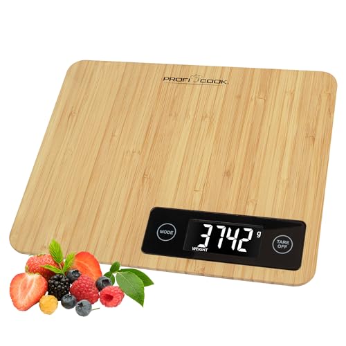 ProfiCook® Küchenwaage aus 100% Bambus | Küchenwaage digital | Messbereich bis zu 5000g | digitale Küchenwaage mit einbestellbaren Maßeinheiten | LCD-Display | Tara-Funktion | Waage PC-KW 1271