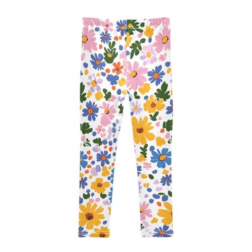 Colorful Spring Floral Girls Leggings Ultra Soft Compression Yoga Gym Pants for Kids 4-10T2