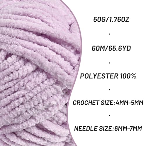 Image of 2 Packs Plush Chenille Chunky Crochet Yarn - Baby Yarn for Crocheting Soft - Velvet Yarns Knitting for Blankets Crafts - Fluffy Amigurumi Yarns 100g /131yds (2 Light Purple)