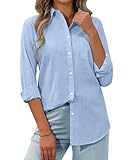 siliteelon Linen Shirts for Womens Button Down Shirts Casual Long Sleeve Dressy Shirt Collared Work Blouse Tops with Pocket