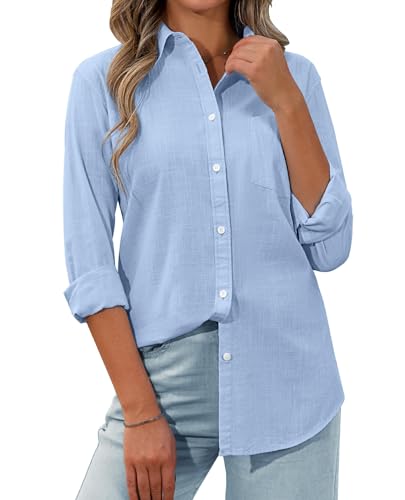 siliteelon Womens Cotton Button Down Shirt Linen Long Sleeve Button