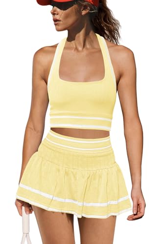 Panadila Conjunto feminino de 2 peças de saia de tênis, conjunto de treino, sutiã esportivo e shorts