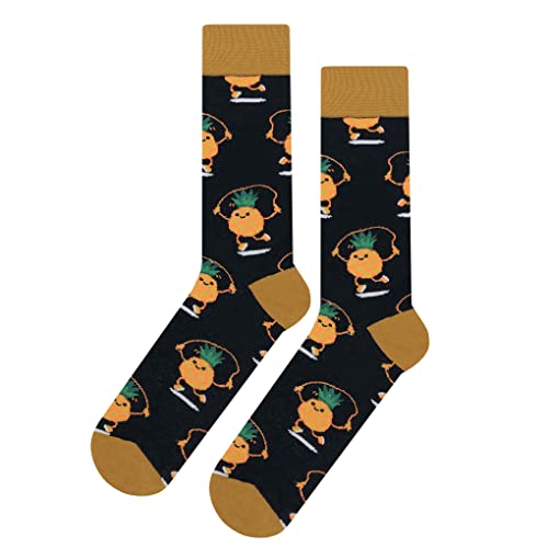 SockFly Pineapple Jump Dress Socks Funny Novelty Crazy Fun Design Men Size 8-12 Cotton Casual Crew Colorful Funky Fancy Socks Gift for Men