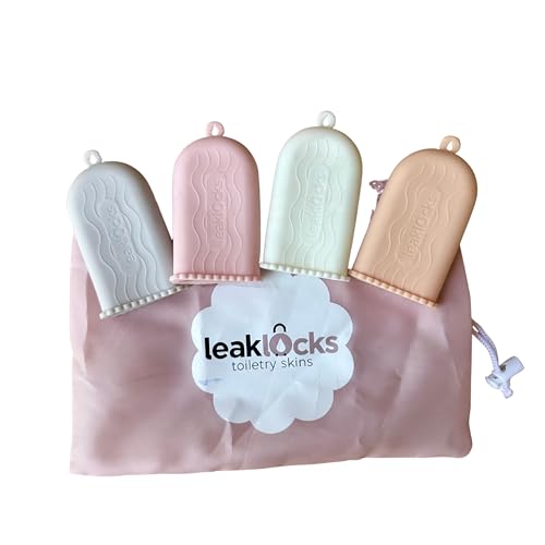 LeakLocks® Toiletry Skins™ Elastic Sleeve for Leak Proofing Travel Container in Luggage. For Standard and Travel Sized Toiletries. Reusable Accessory for Travel Bag Suitcase and Carry-on Luggage
