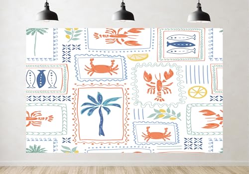 Trykid 15x10ft Mediterranean Seafood Print Backdrop Cheerful Crab Lobster Palm