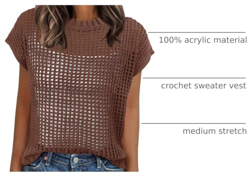 Image of ANRABESS Short Sleeve Sweater for Women Summer Crochet Knit Tops
