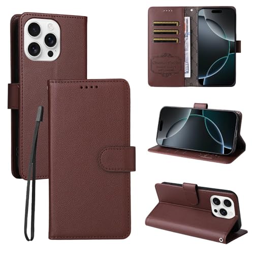 Étui cuir iPhone 14 Pro Max marron avec sangle pour sécuriser vos déplacements